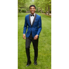 Couture 1910 Stretch 1-Button Cobalt with Black Shawl Lapel Coat and Contrasting Black Pants